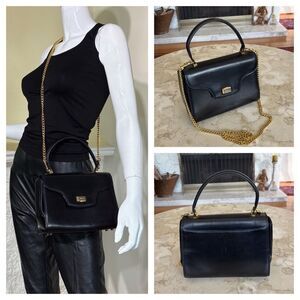 Bally Structured Leather Kelly Style Satchel Bag Detachable Metal Chain Strap